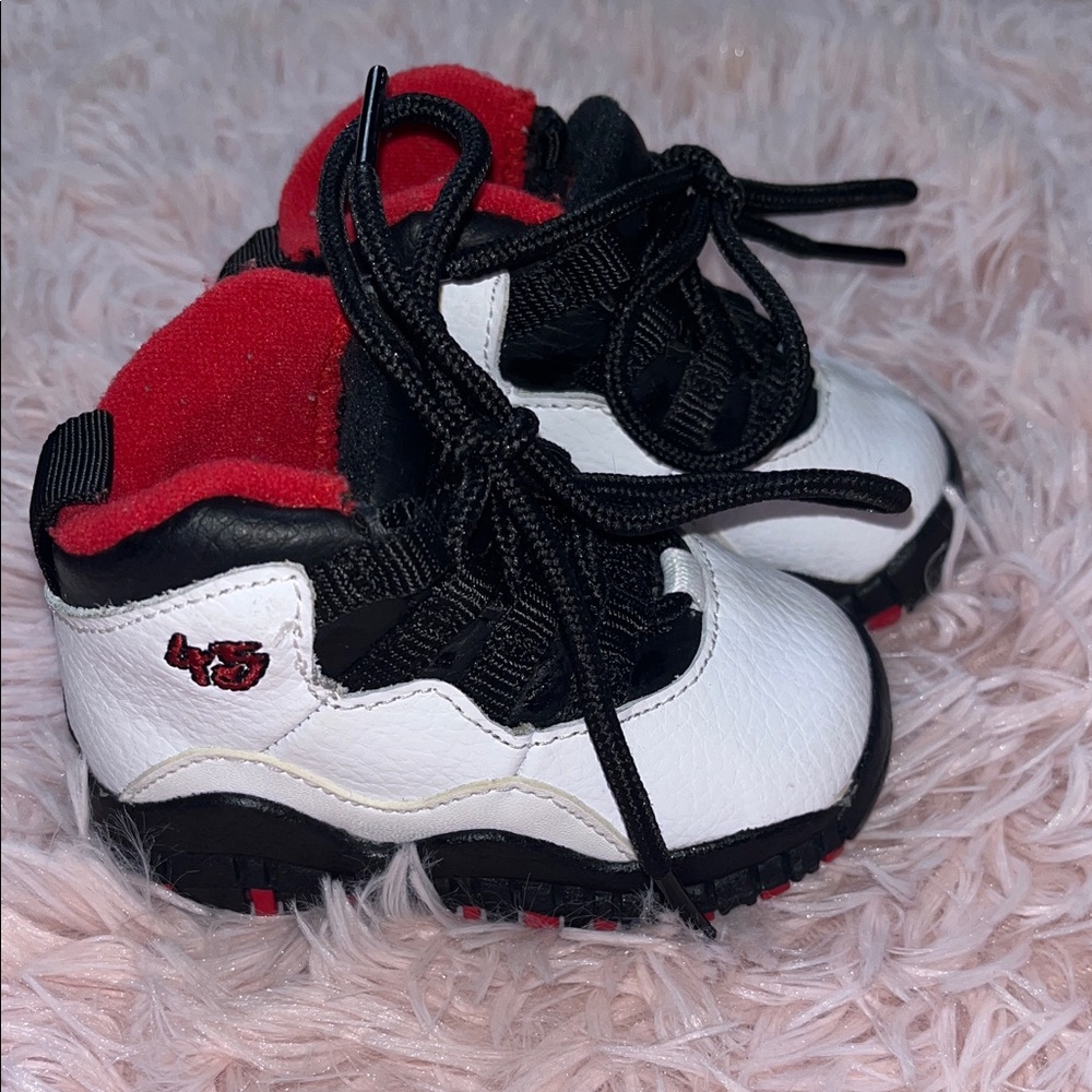 Jordan Kids White and Black Sneakers with Red Highlights
